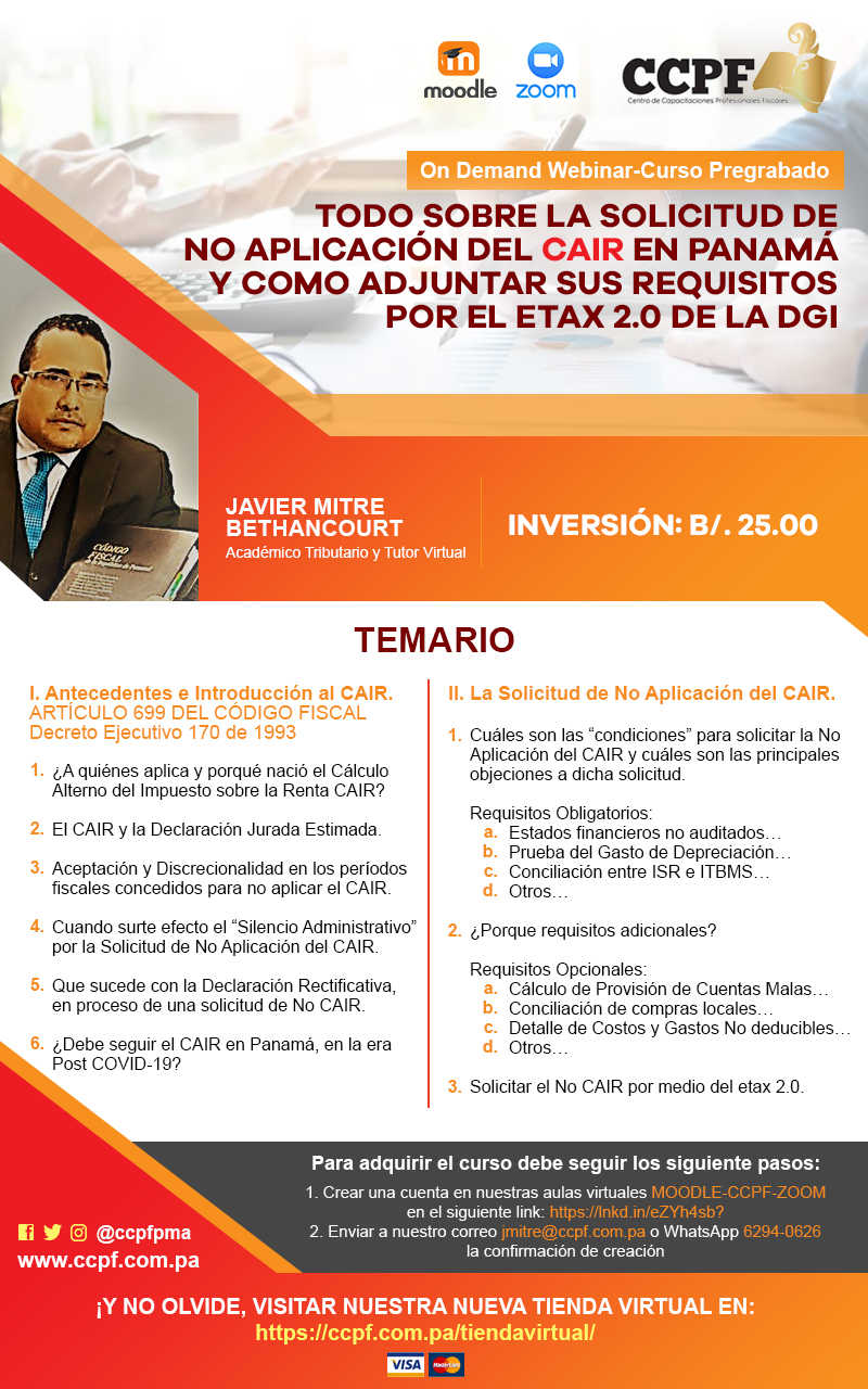 Webinar La Solicitud de No Aplicación del CAIR y como enviar por el Etax 2.0